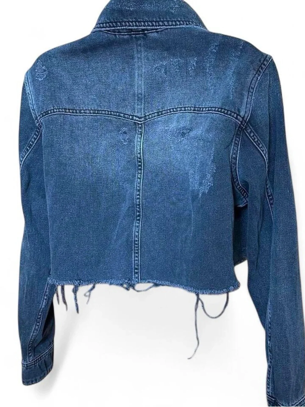 Free People Black Washed Cropped Denim Jacket - Picture 4 of 8